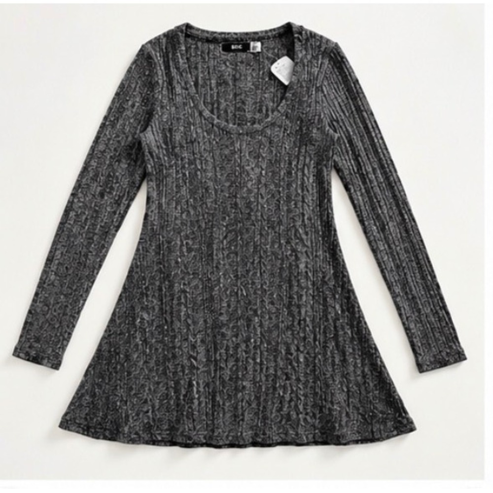 Urban Outfitters BDG charcoal heather ribbed knit flare dress - Picture 1 of 4